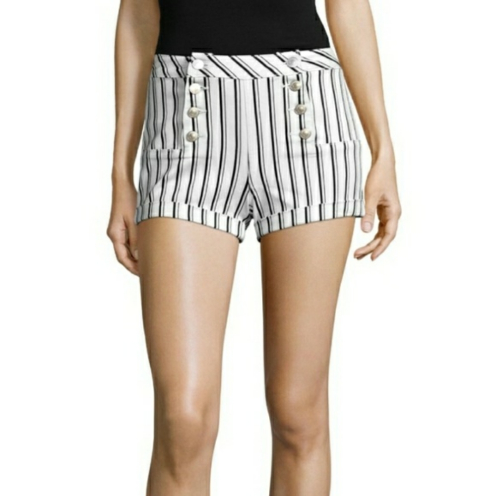 Almost famous high waist‎ sailor nautical shorts white navy stripe size 9